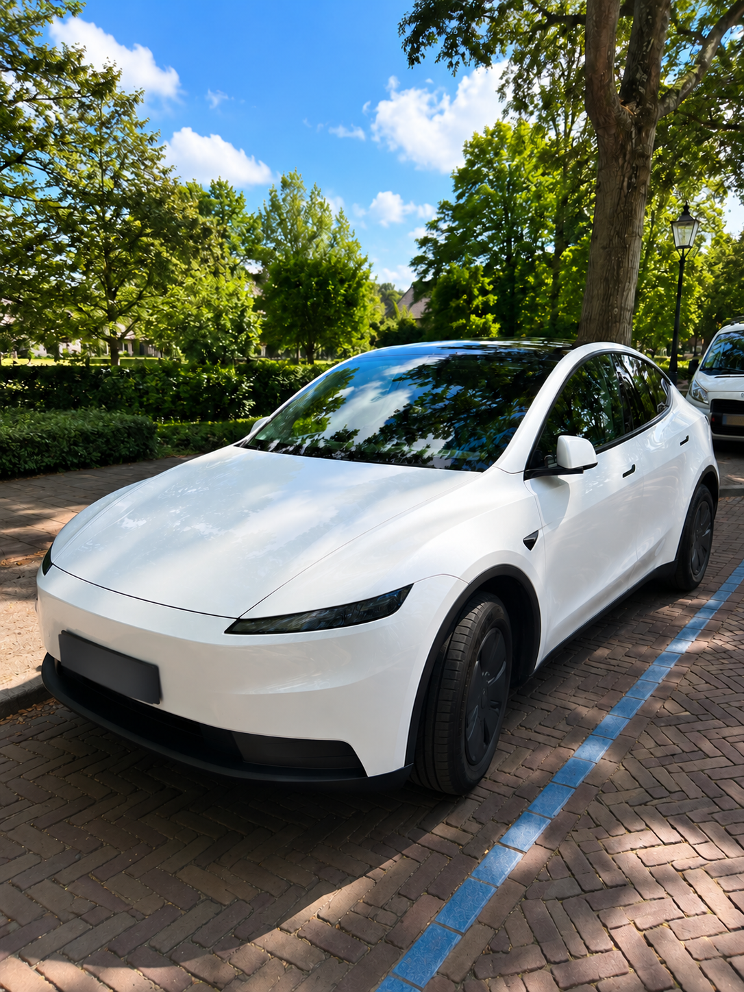 De echte witte Tesla van ARCO TAXI SERVICE met afgeschermd kenteken